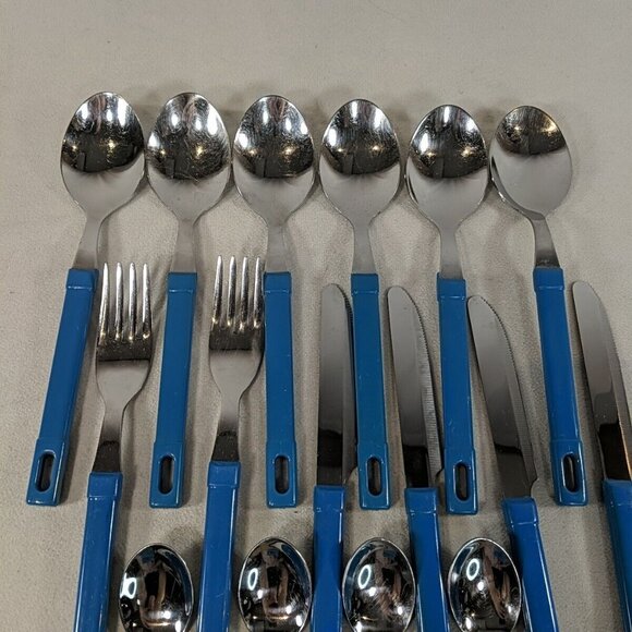 Abert INOX Italy 18/CR 16 Set Cutlery Utensils Teaspoons Soup Knives Forks Blue - Picture 5 of 14